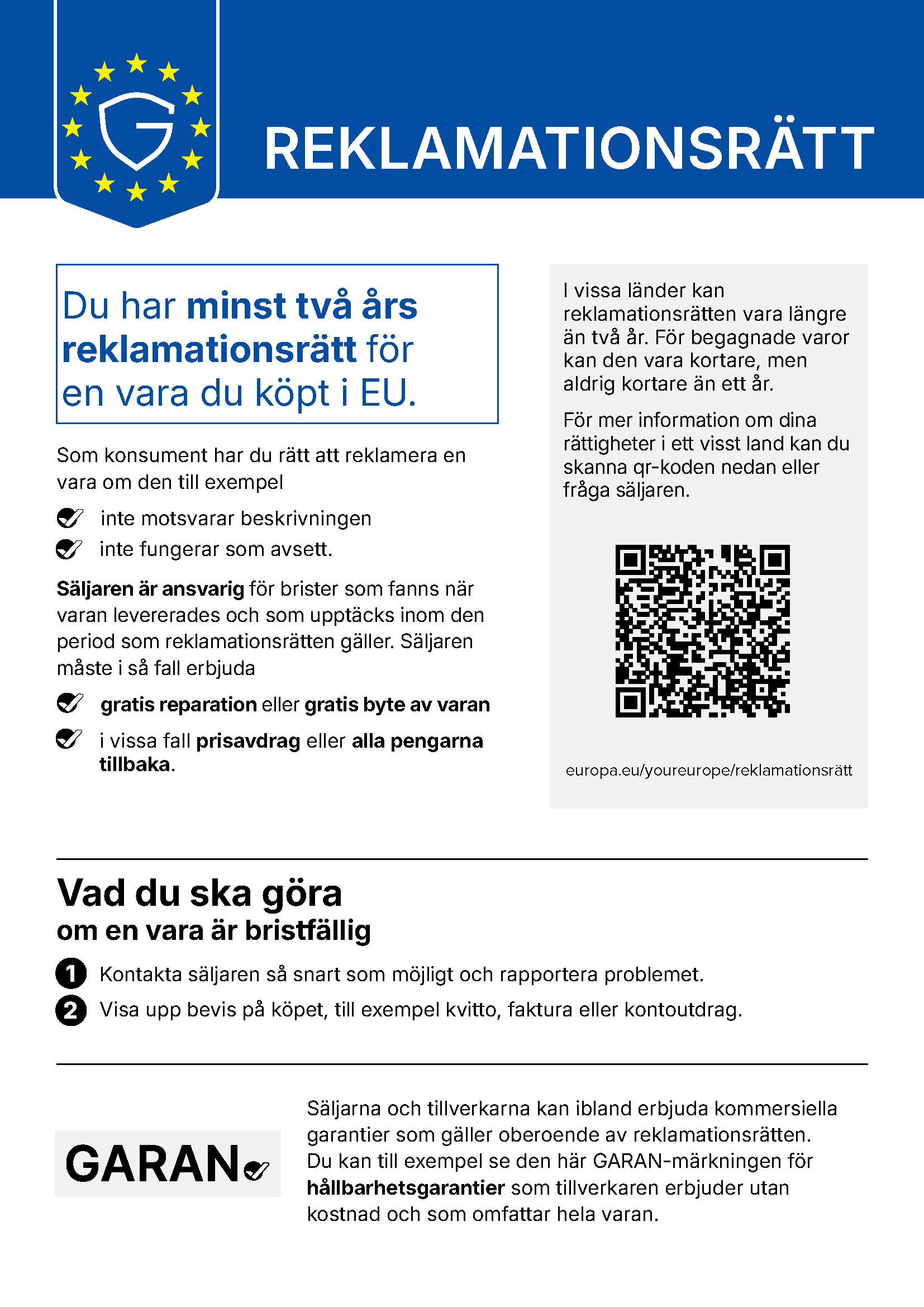 EU:s officiella meddelande om lagstadgad garanti