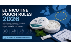 EU nicotine pouch regulations 2026 infographic showing product safety, packaging, and compliance