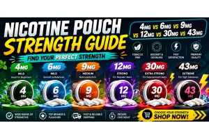 Infographic comparing nicotine pouch strengths from 4mg to 43mg, showing who each strength is best for, from beginners to experienced users.